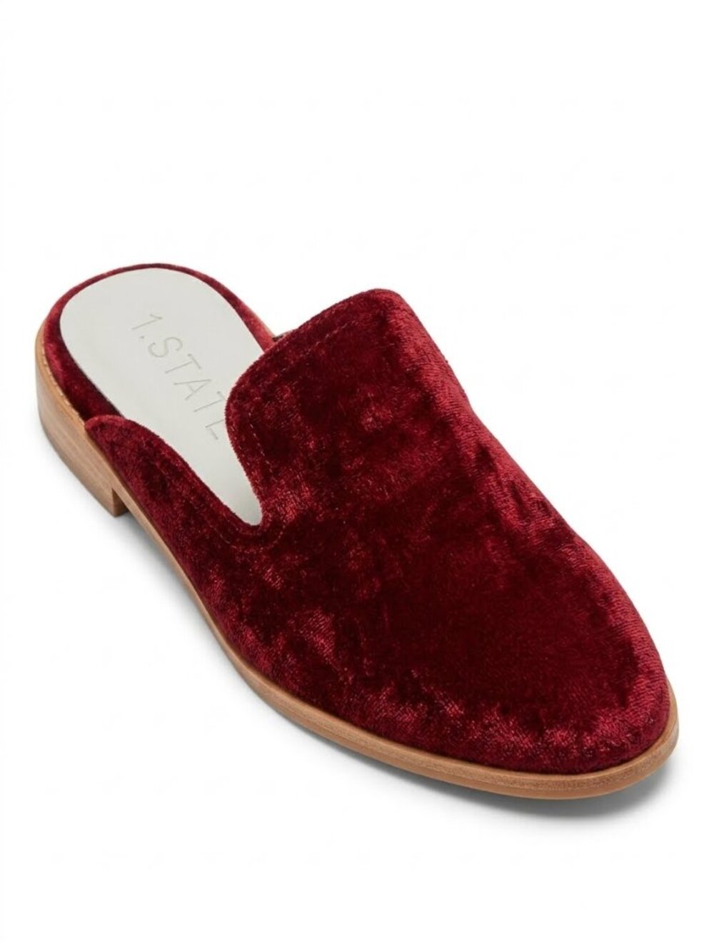 1. State Burgundy Suede Backless Mules